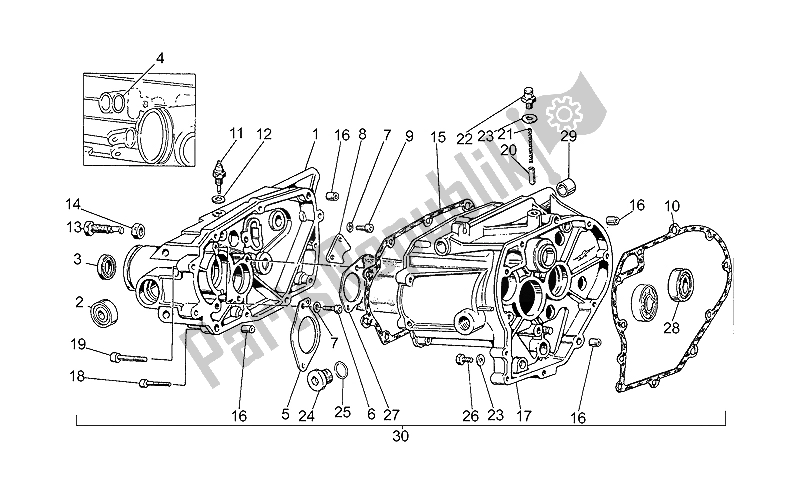 All parts for the Transmission Cage of the Moto-Guzzi Targa 750 1990