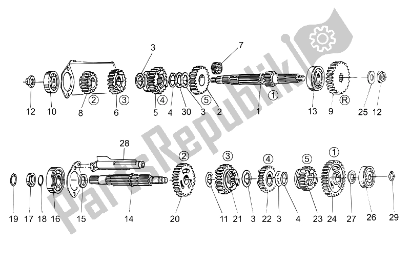 All parts for the Gear Box of the Moto-Guzzi Nevada Classic IE 750 2004