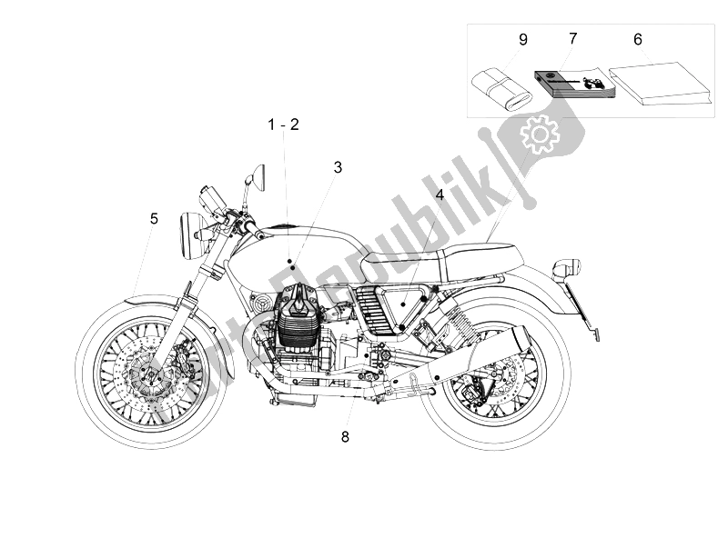 All parts for the Decal And Plate Set of the Moto-Guzzi V7 II Stone ABS 750 2015