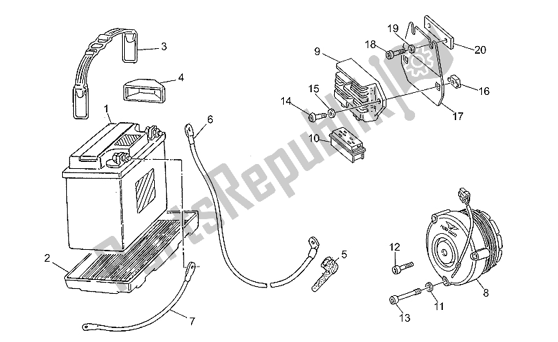 All parts for the Battery of the Moto-Guzzi Nevada Club 350 1998