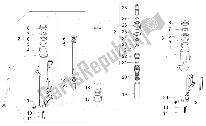 All parts for the Front Fork of the Moto-Guzzi Breva V IE 1100 2005