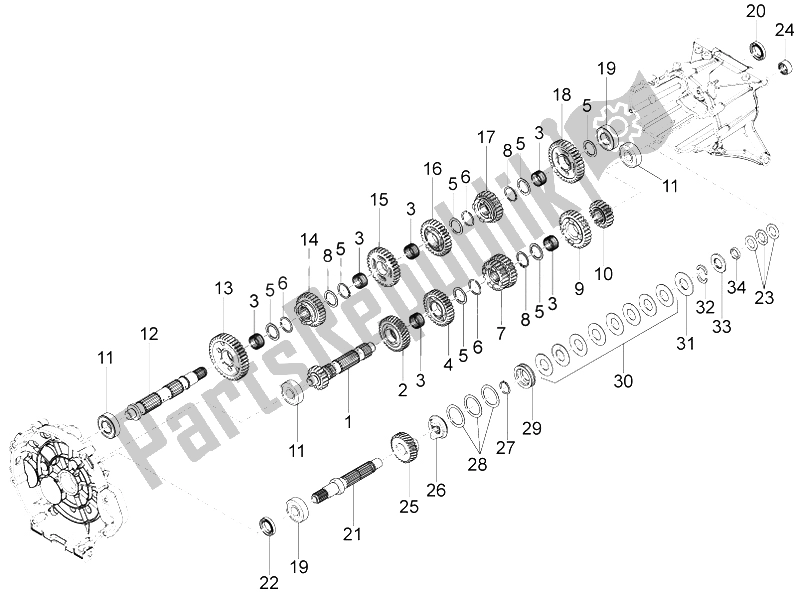 All parts for the Gear Box - Gear Assembly of the Moto-Guzzi California 1400 Touring ABS 2012