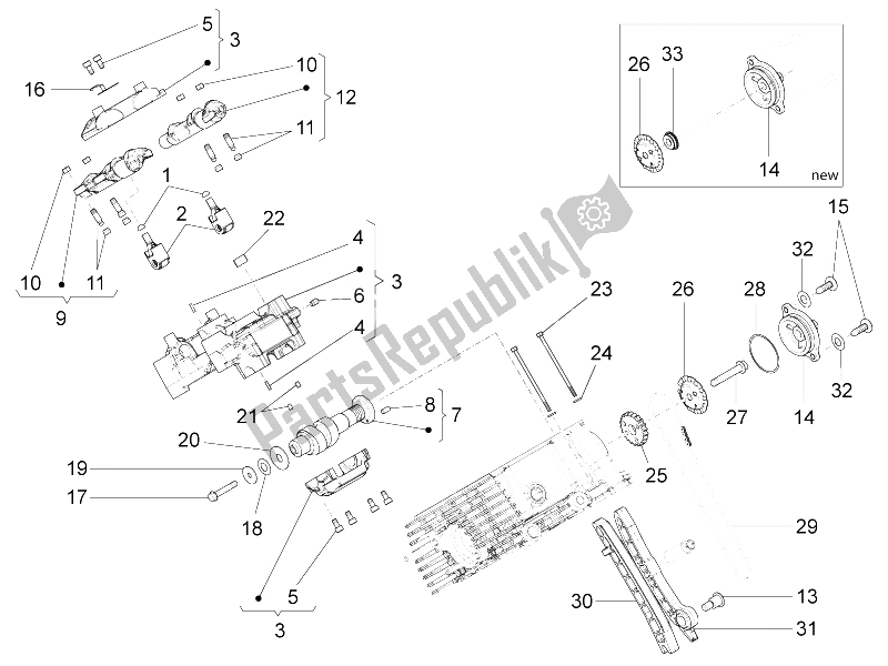 Alle onderdelen voor de Rh Cilinder Timing Systeem van de Moto-Guzzi California 1400 Touring SE ABS 2015
