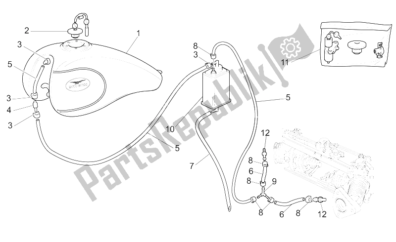 Todas las partes para Sistema De Recuperación De Vapor De Combustible de Moto-Guzzi California Alum TIT PI CAT 1100 2003