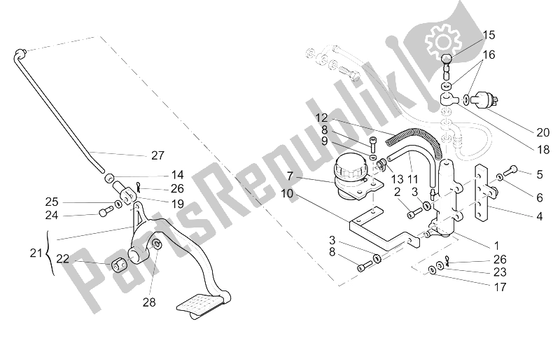 All parts for the Rear Master Cylinder of the Moto-Guzzi California Stone Touring PI CAT 1100 2003