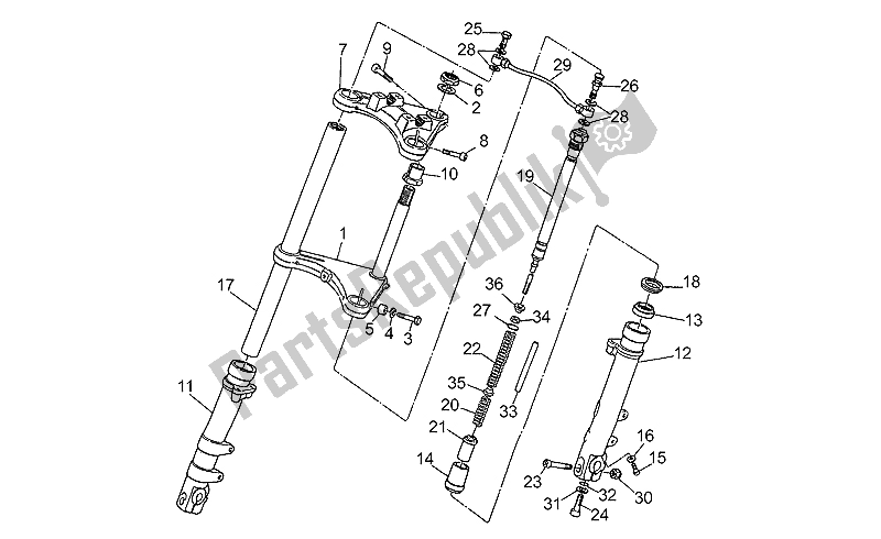 All parts for the Front Fork of the Moto-Guzzi Targa 750 1990