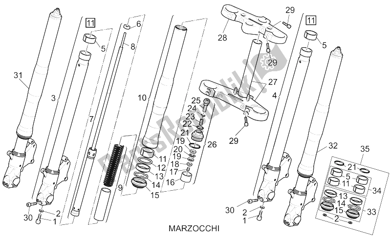 All parts for the Marzocchi Front Fork Ii of the Moto-Guzzi V 11 CAT 1100 2003