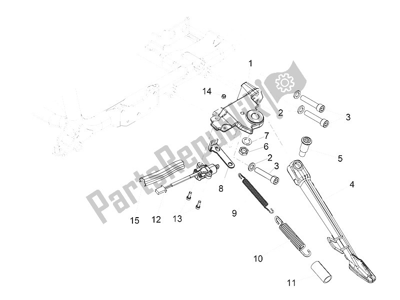 All parts for the Central Stand of the Moto-Guzzi Eldorado 1400 USA 2016