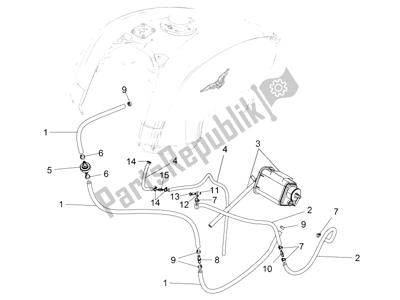 All parts for the Fuel Vapour Recover System of the Moto-Guzzi California 1400 Touring ABS 2012