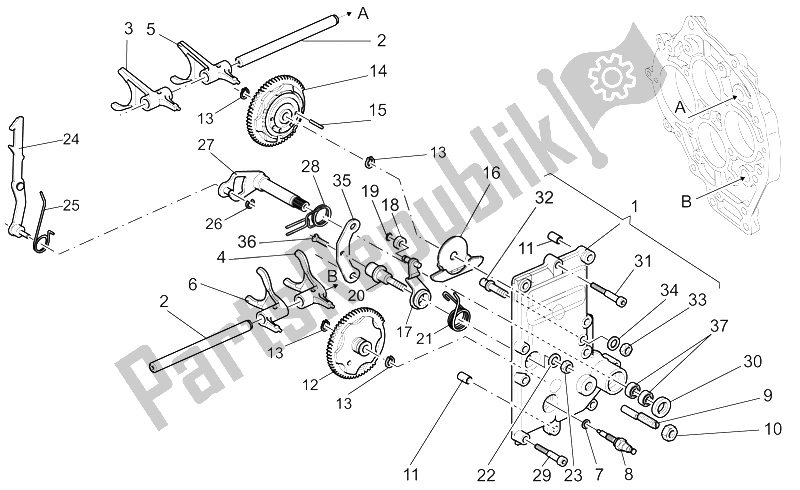 Tutte le parti per il Selettore Cambio del Moto-Guzzi MGS 01 Corsa 1200 2004