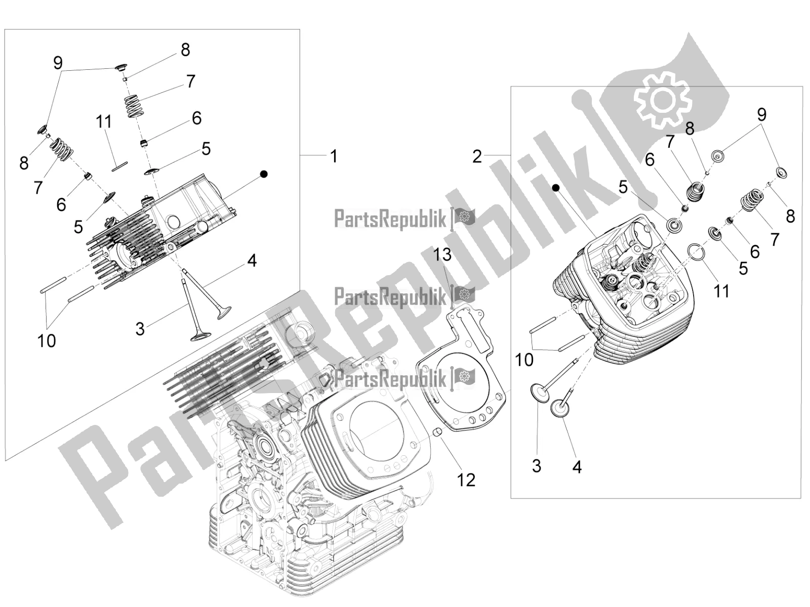 All parts for the Cylinder Head - Valves of the Moto-Guzzi Audace 1400 ABS 2016