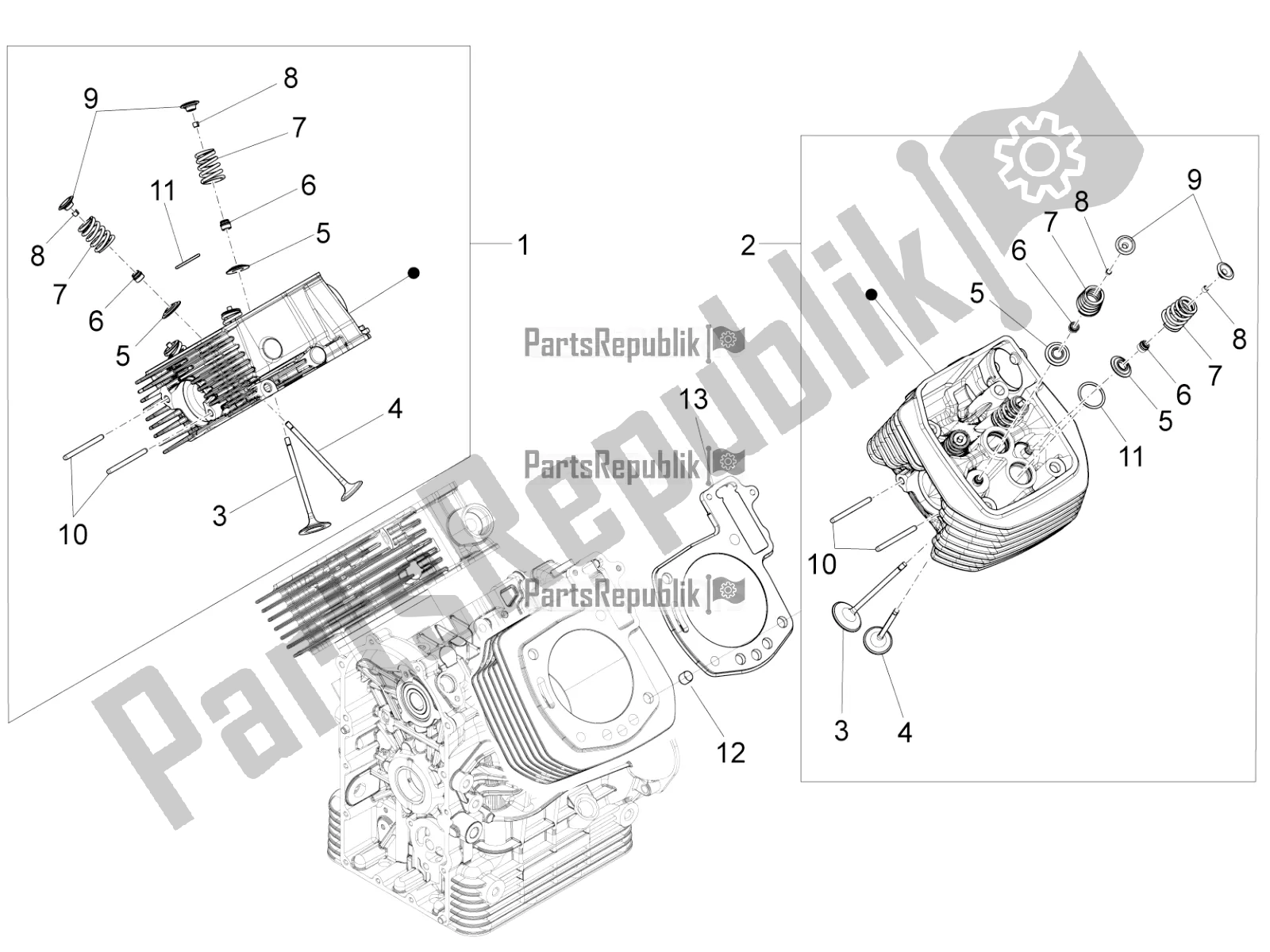 All parts for the Cylinder Head - Valves of the Moto-Guzzi Audace 1400 ABS 2017