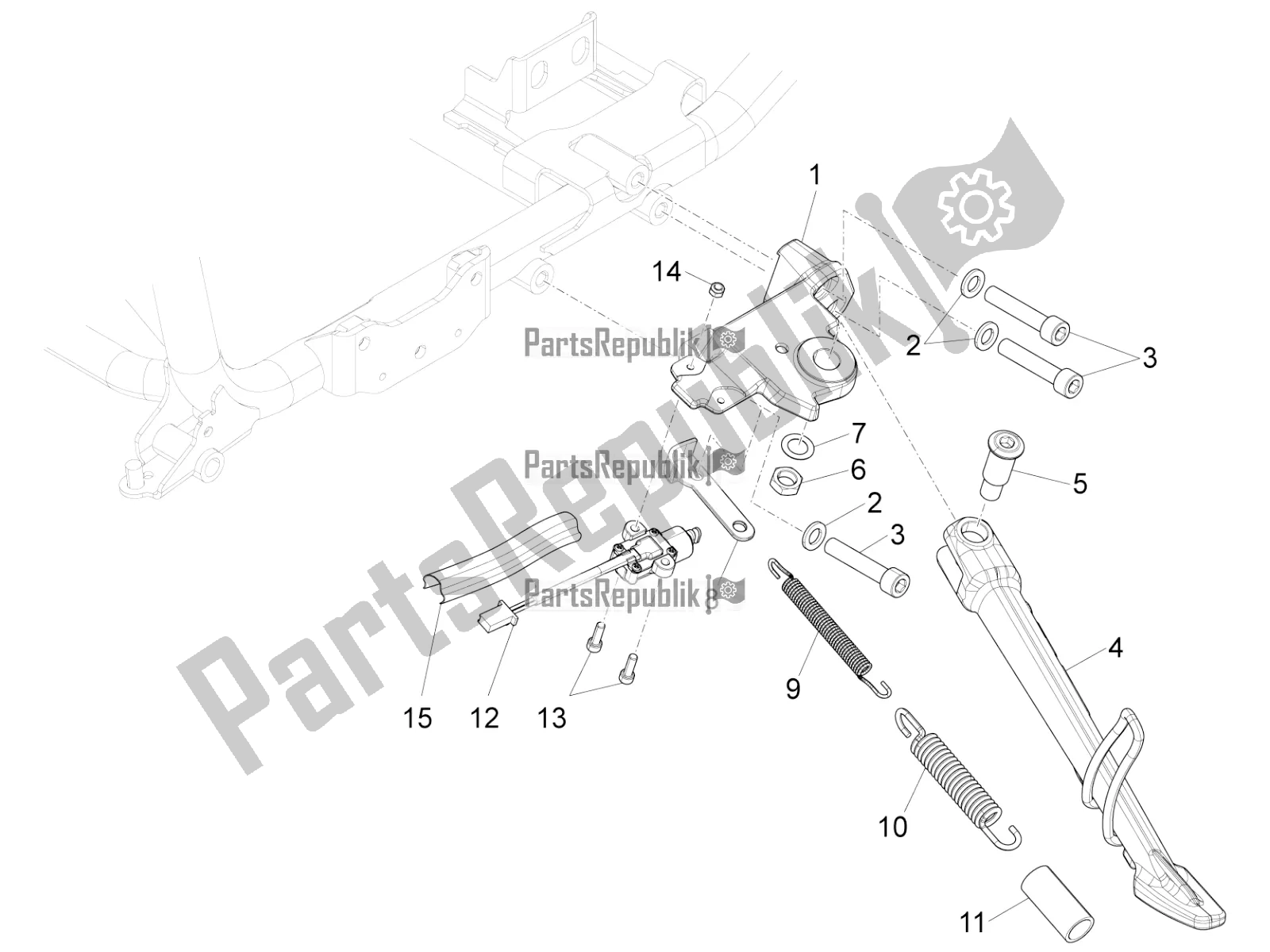 All parts for the Central Stand of the Moto-Guzzi Audace 1400 ABS USA 2016