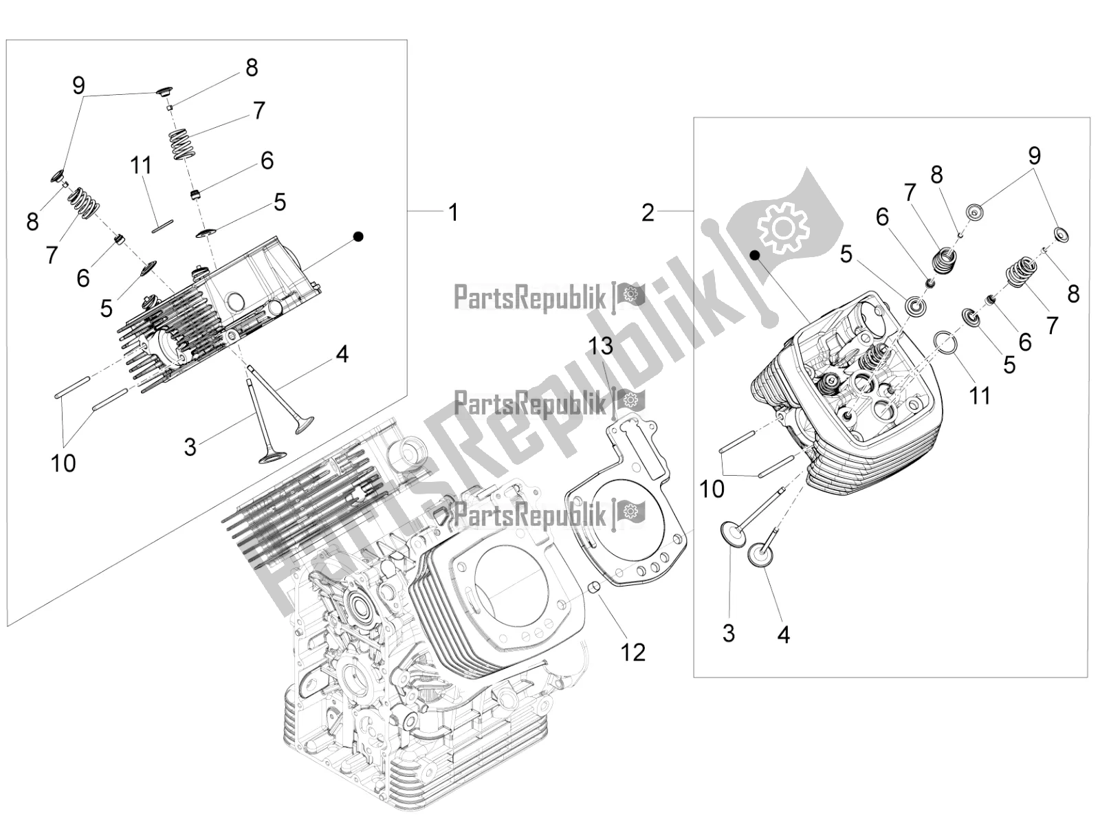 All parts for the Cylinder Head - Valves of the Moto-Guzzi Audace 1400 ABS USA 2016