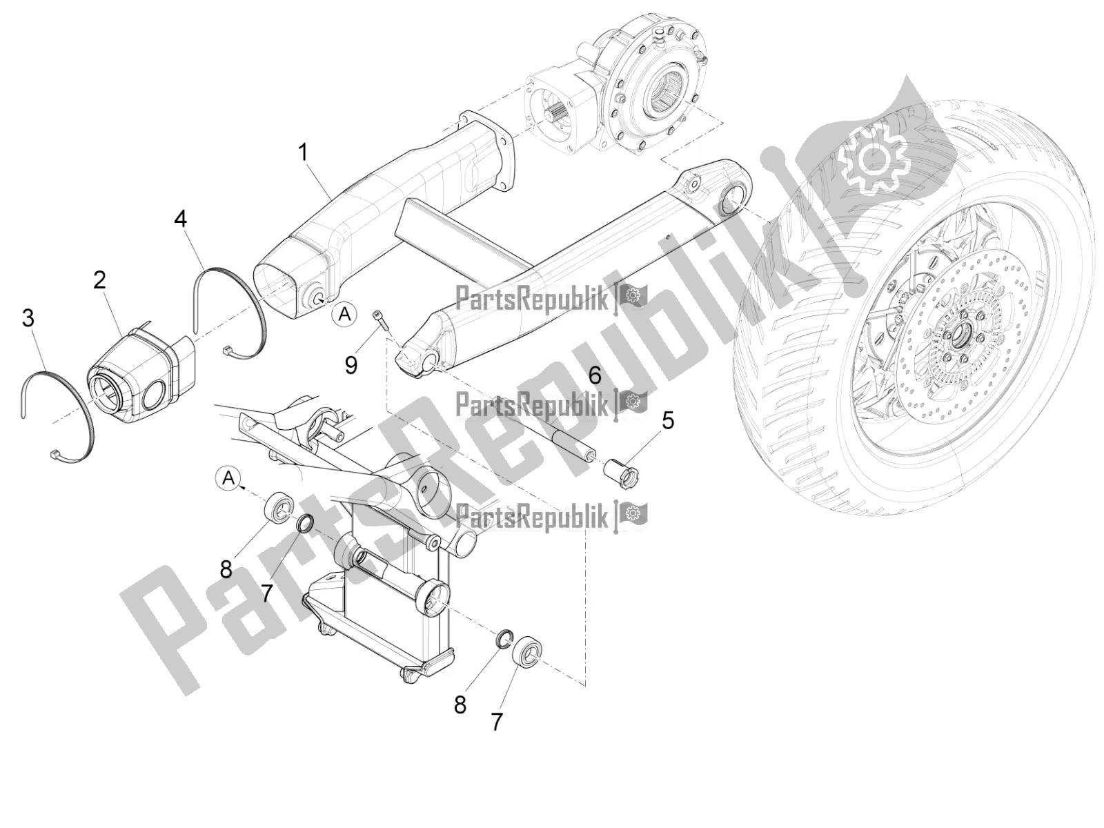 Tutte le parti per il Forcellone del Moto-Guzzi Audace 1400 ABS USA 2016