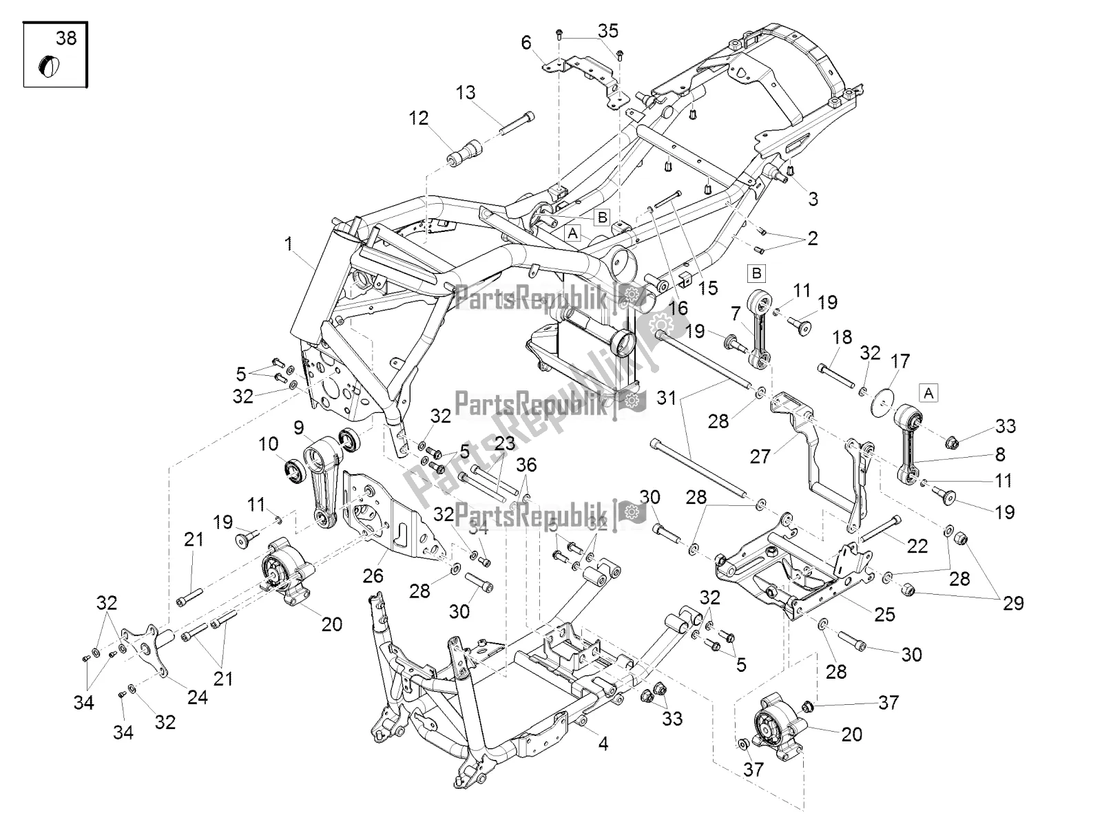 All parts for the Frame of the Moto-Guzzi Audace 1400 Carbon ABS 2019