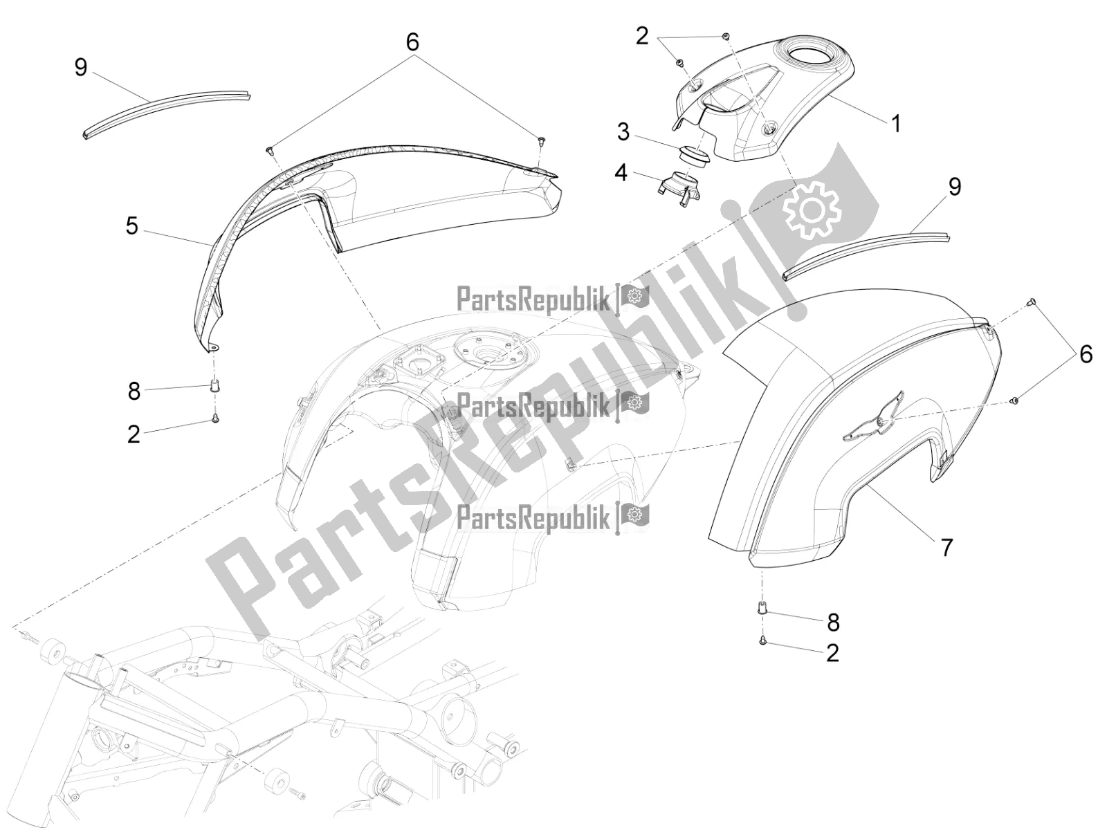 All parts for the Tank Cover of the Moto-Guzzi Audace 1400 Carbon ABS 2021