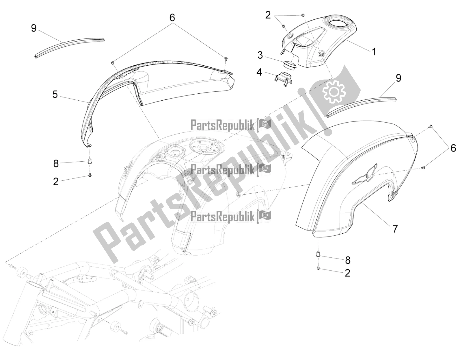 Wszystkie części do Pokrywa Zbiornika Moto-Guzzi Audace 1400 Carbon ABS USA 2018