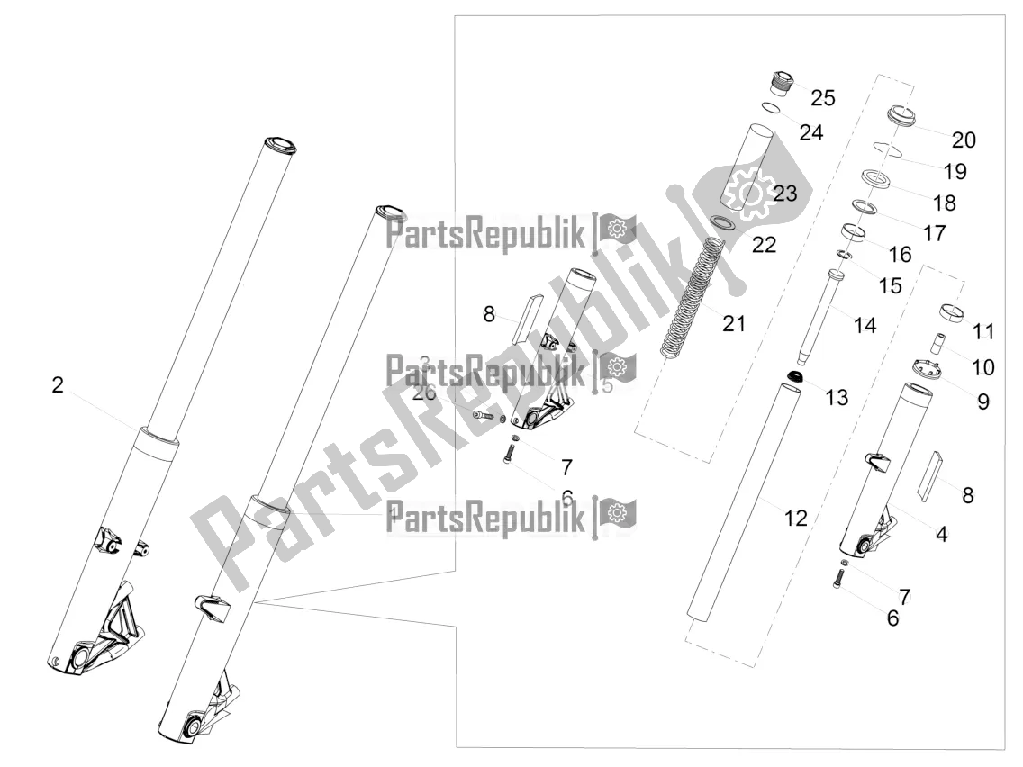 All parts for the Front Fork Kaifa of the Moto-Guzzi Audace 1400 Carbon ABS USA 2019