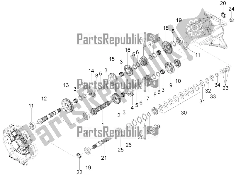 All parts for the Gear Box - Gear Assembly of the Moto-Guzzi Audace 1400 Carbon ABS USA 2019