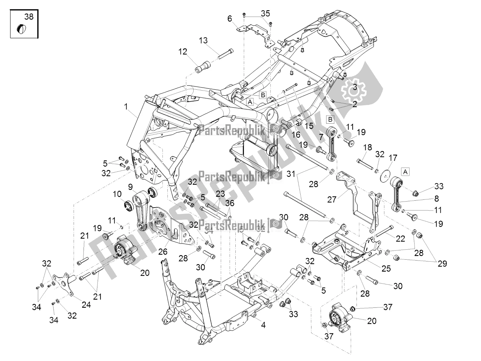 Todas las partes para Marco de Moto-Guzzi Audace 1400 Carbon ABS USA 2020