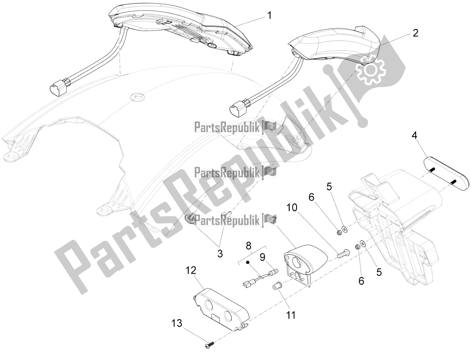 All parts for the Rear Lights of the Moto-Guzzi Audace 1400 Carbon ABS USA 2020