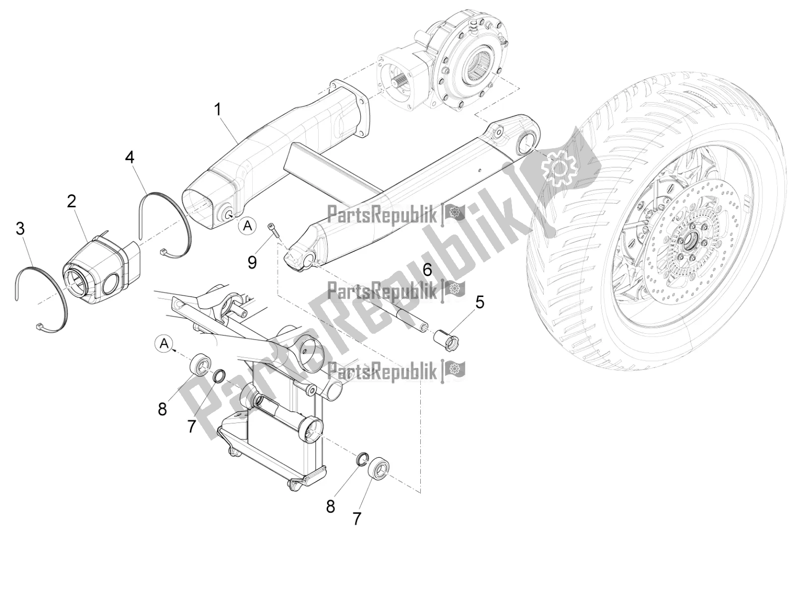 Tutte le parti per il Forcellone del Moto-Guzzi Audace 1400 Carbon ABS USA 2021