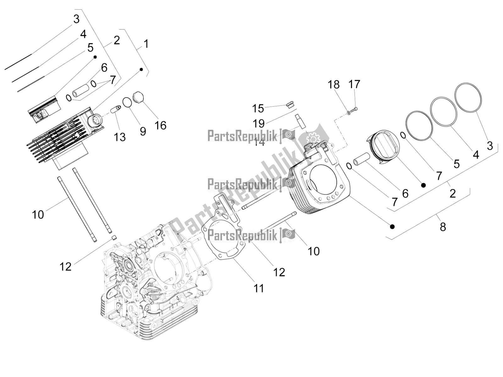 All parts for the Cylinder - Piston of the Moto-Guzzi California 1400 Corazzieri ABS Zgukdh0 2017