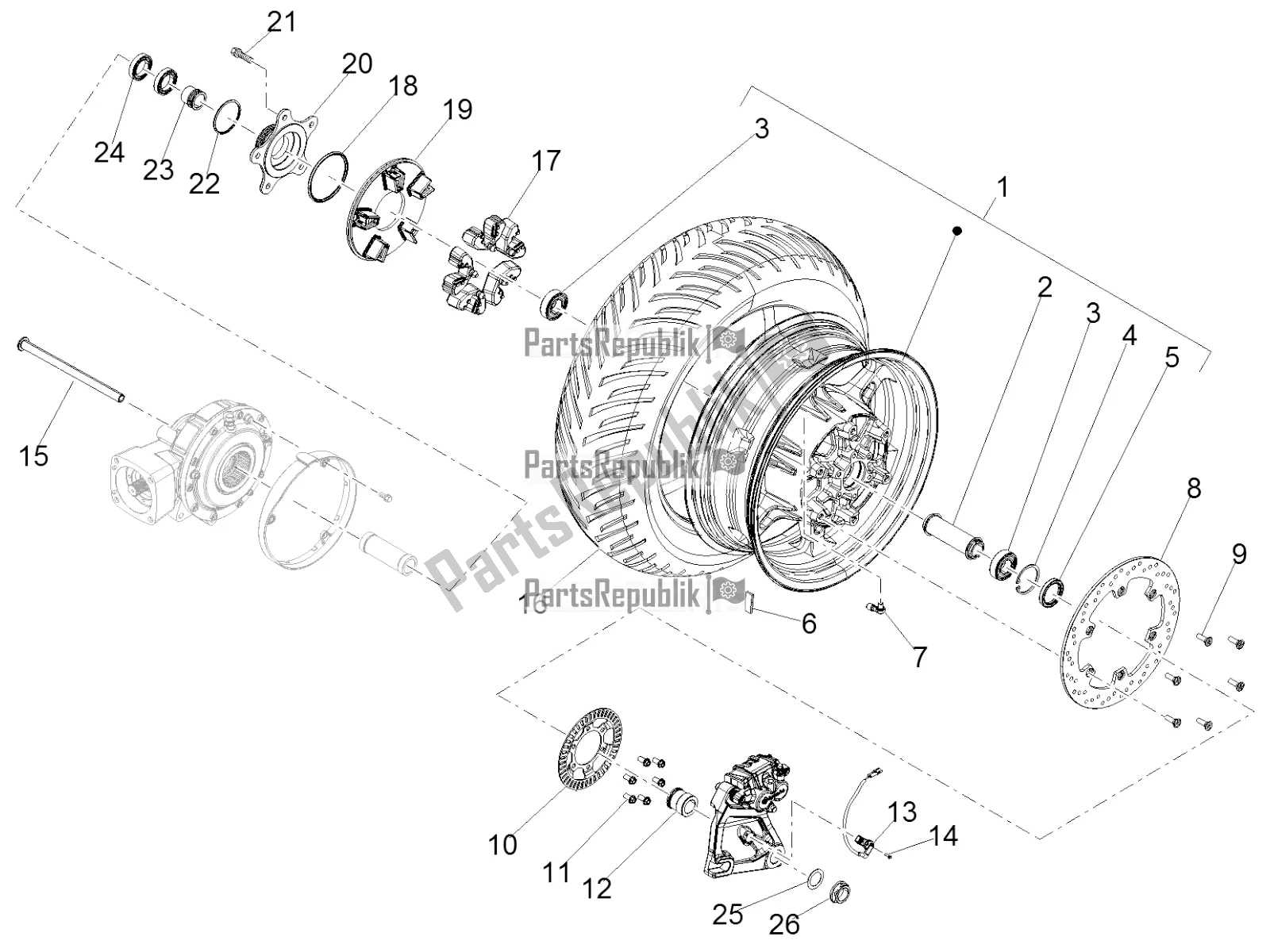 Todas las partes para Rueda Trasera de Moto-Guzzi California 1400 Custom ABS USA 2016