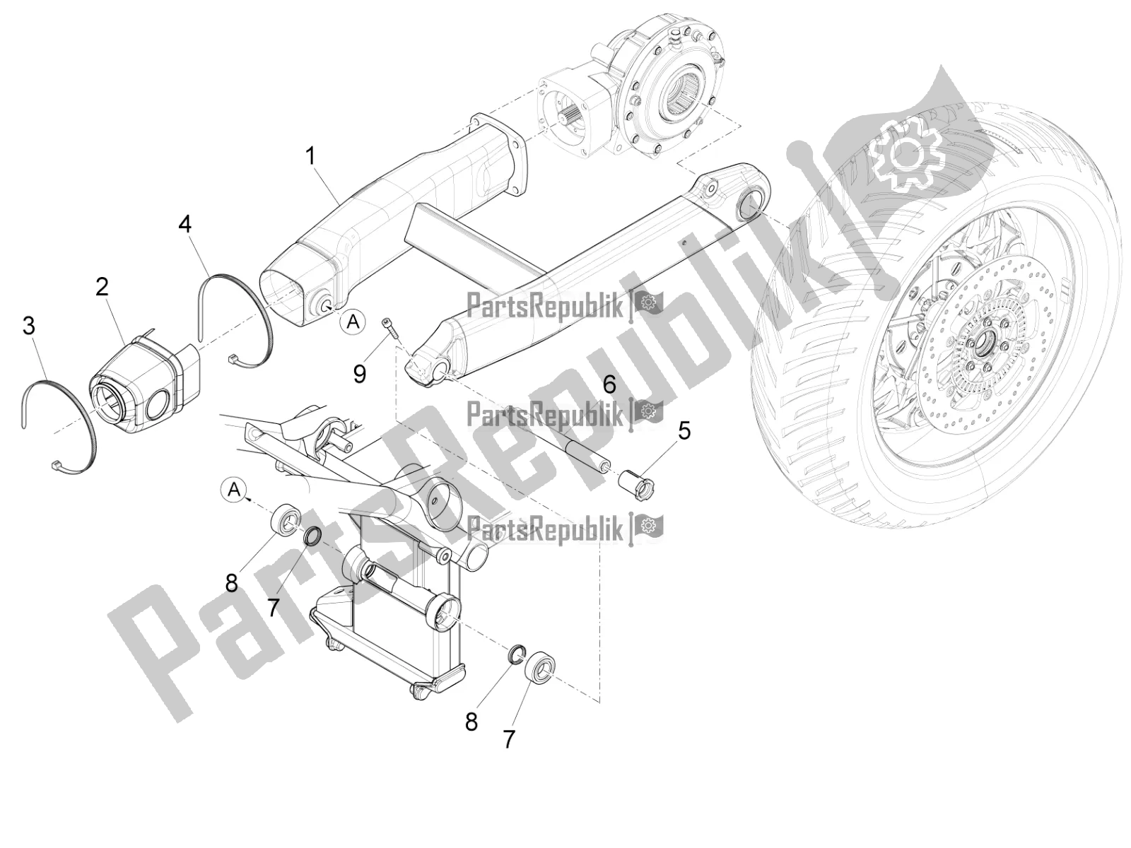 All parts for the Swing Arm of the Moto-Guzzi California 1400 Touring ABS 2018