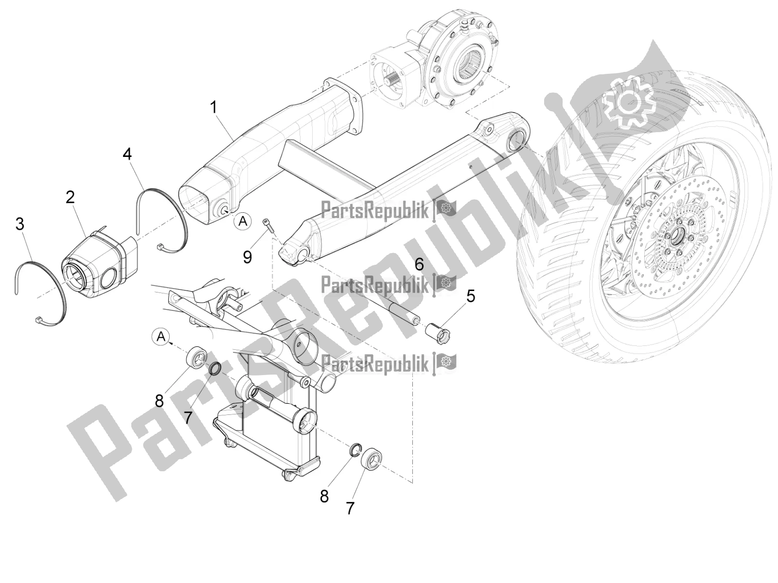 All parts for the Swing Arm of the Moto-Guzzi California 1400 Touring ABS Apac 2021