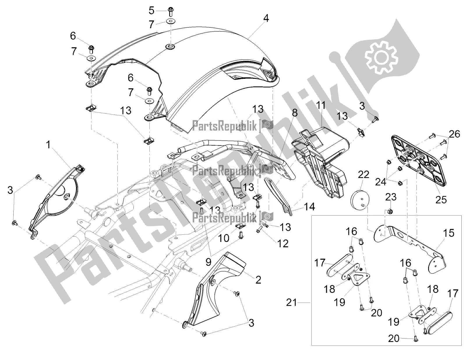 Toutes les pièces pour le Garde-boue Arrière du Moto-Guzzi California 1400 Touring ABS USA 2019