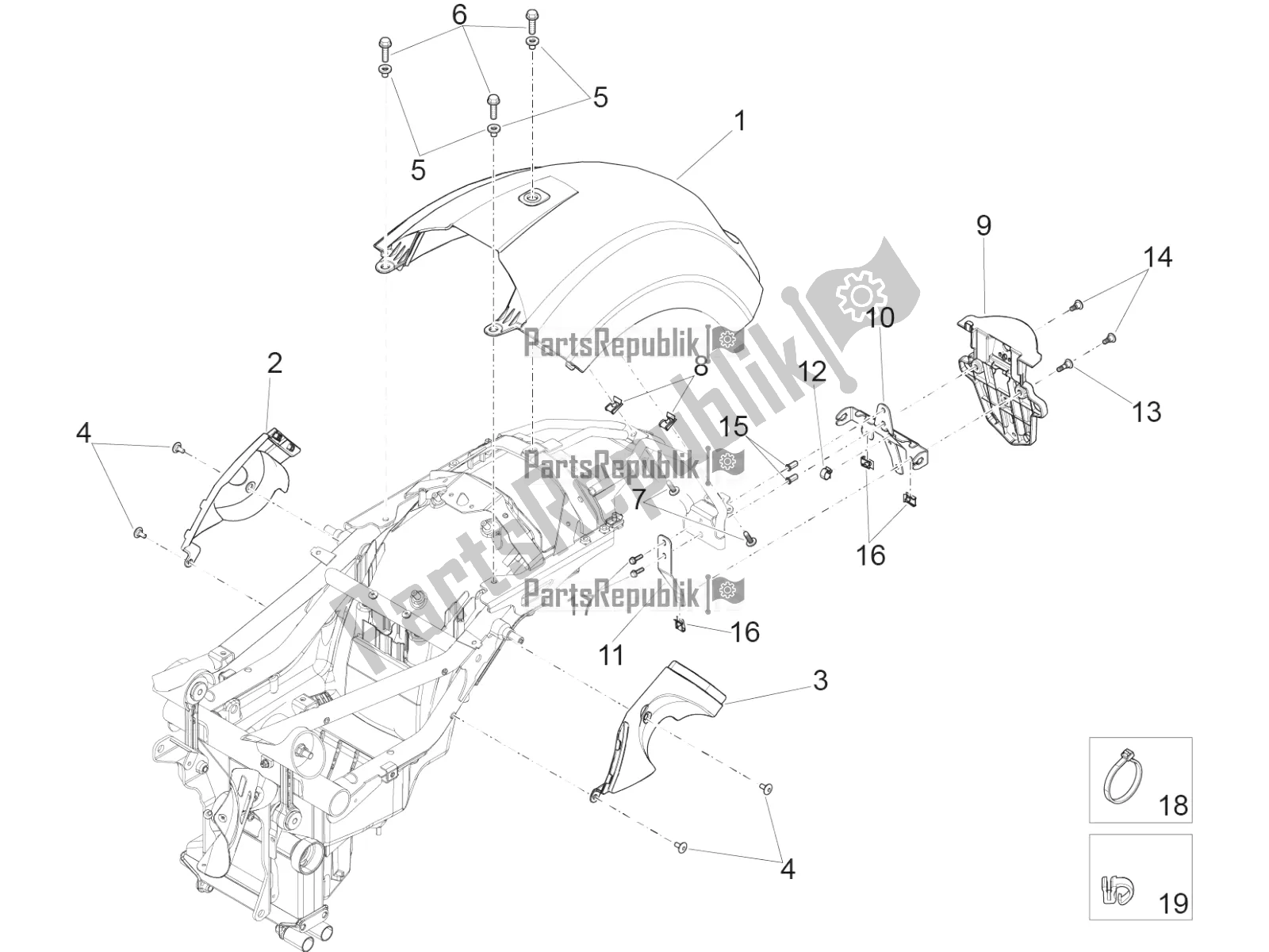 All parts for the Rear Mudguard of the Moto-Guzzi Eldorado 1400 ABS 2016