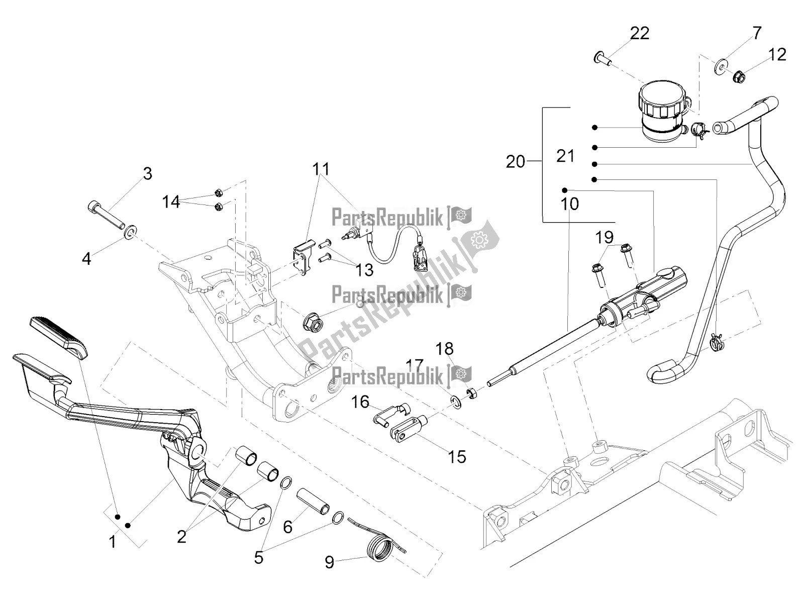 All parts for the Rear Master Cylinder of the Moto-Guzzi Eldorado 1400 ABS 2018