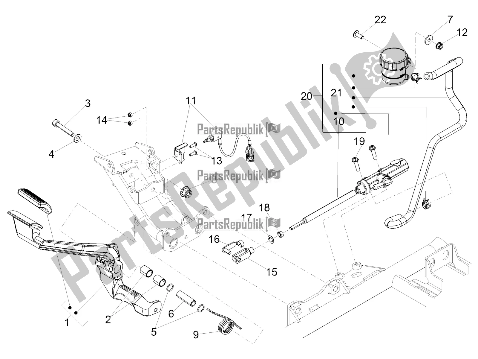 Toutes les pièces pour le Maître-cylindre Arrière du Moto-Guzzi Eldorado 1400 ABS 2019