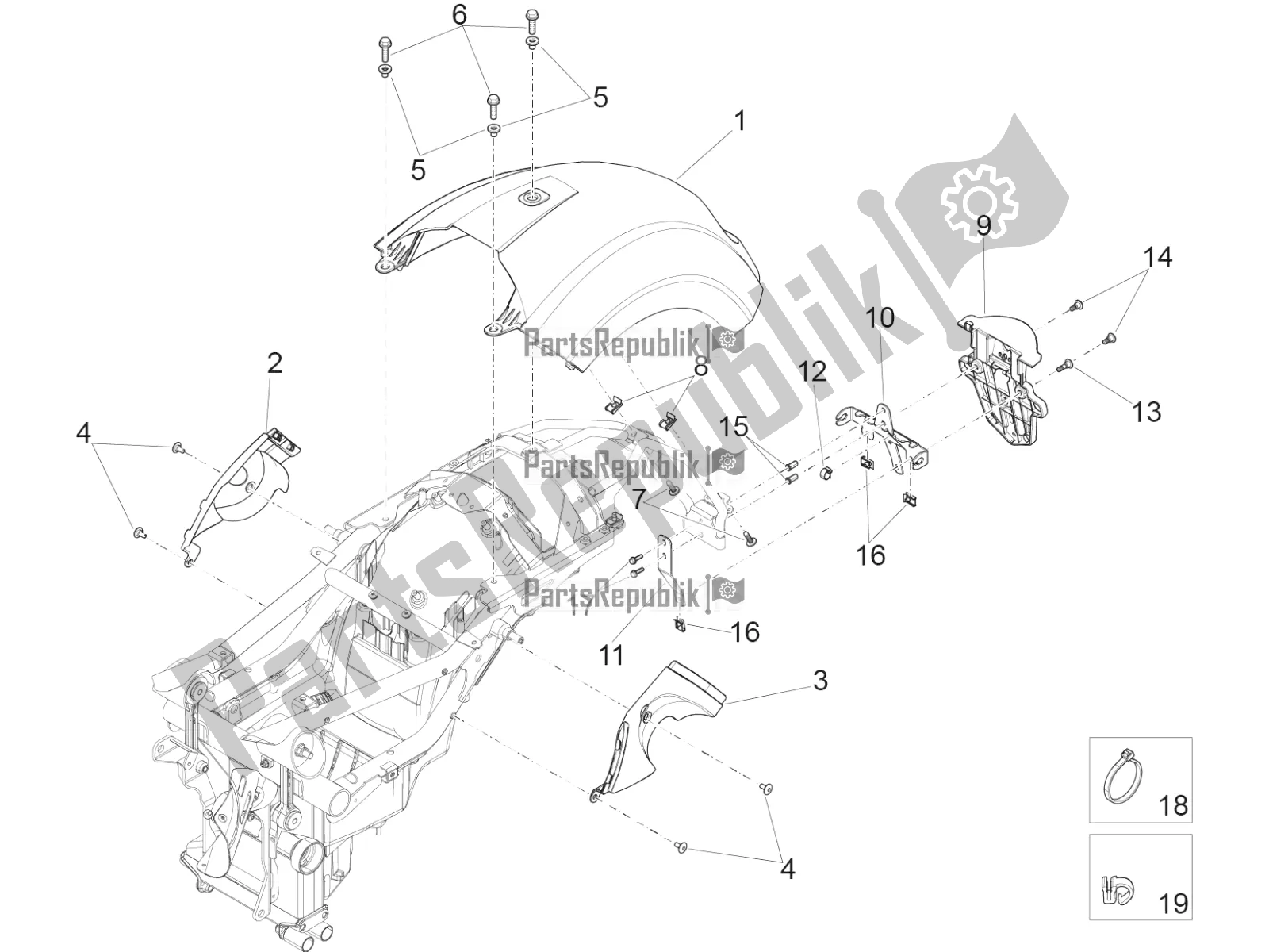 All parts for the Rear Mudguard of the Moto-Guzzi Eldorado 1400 ABS 2019