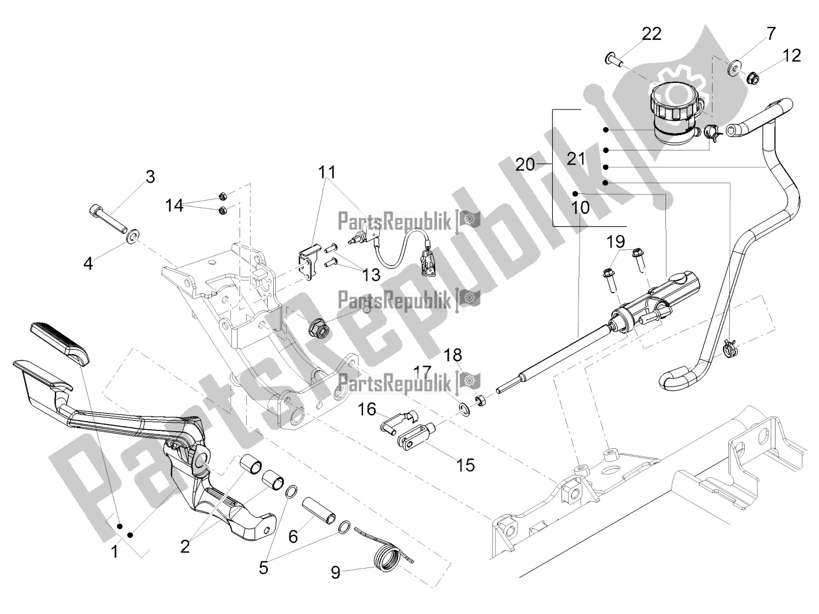 Toutes les pièces pour le Maître-cylindre Arrière du Moto-Guzzi Eldorado 1400 ABS 2021
