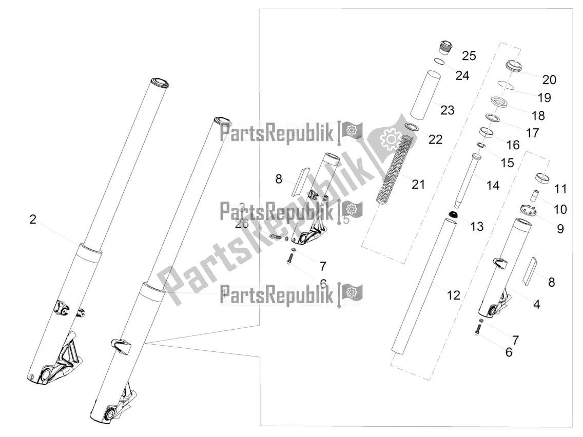 All parts for the Front Fork Kaifa of the Moto-Guzzi Eldorado 1400 ABS Apac 2017