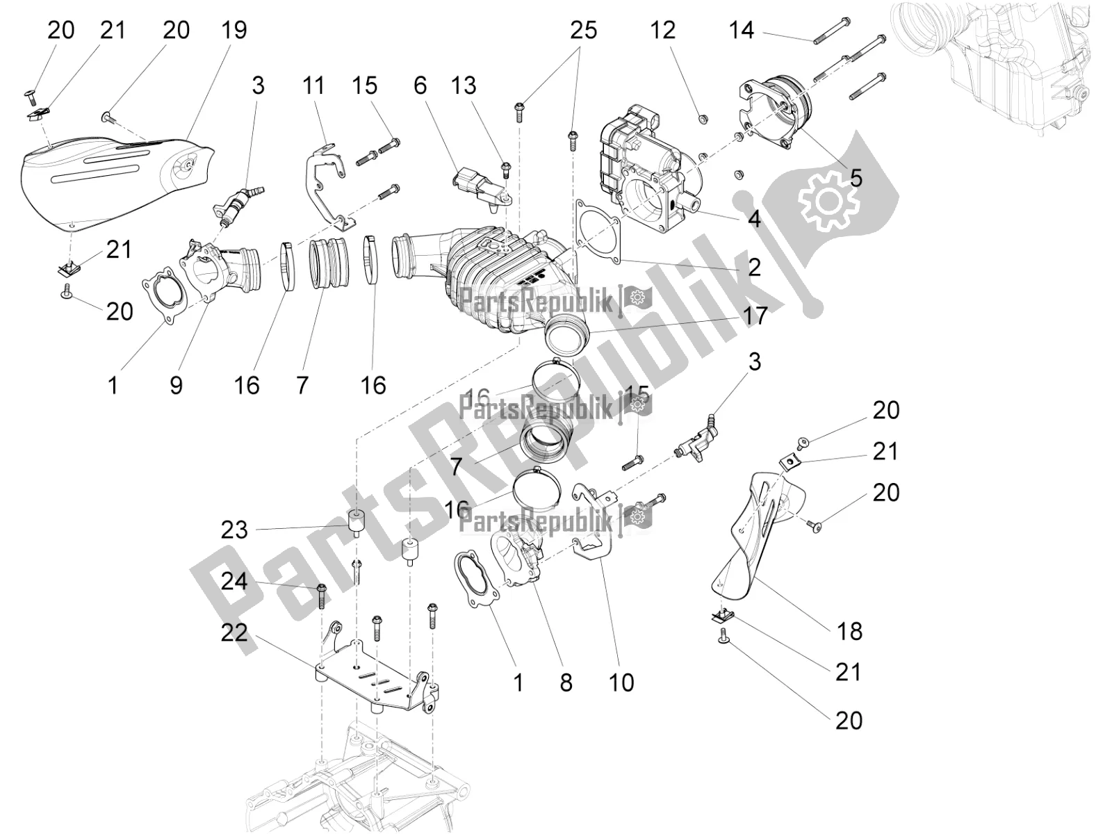 All parts for the Throttle Body of the Moto-Guzzi Eldorado 1400 ABS Apac 2018