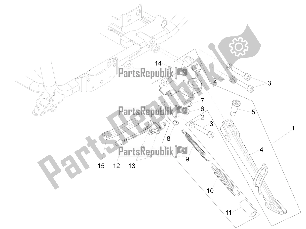 All parts for the Central Stand of the Moto-Guzzi Eldorado 1400 ABS Apac 2019