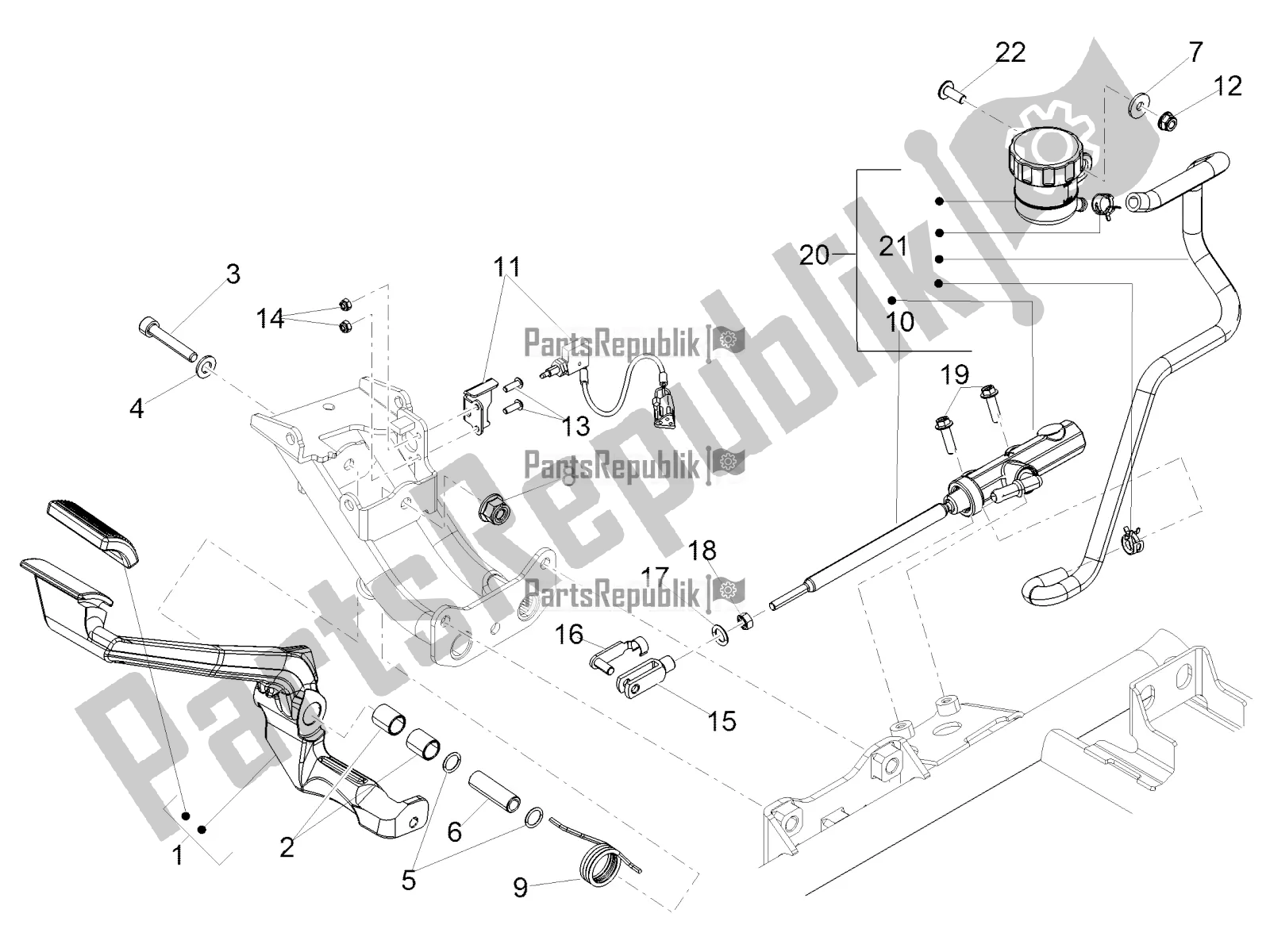 Toutes les pièces pour le Maître-cylindre Arrière du Moto-Guzzi Eldorado 1400 ABS Apac 2019