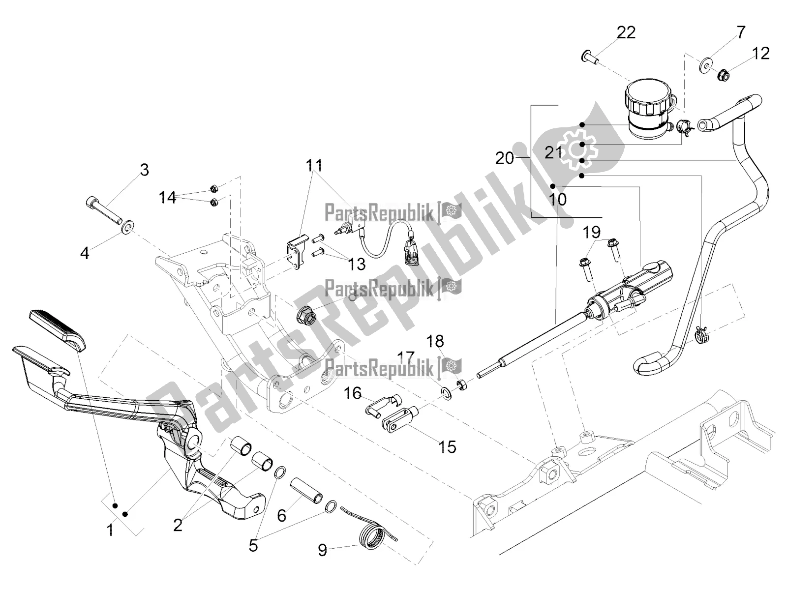 Alle onderdelen voor de Achterste Hoofdcilinder van de Moto-Guzzi Eldorado 1400 ABS Apac 2020