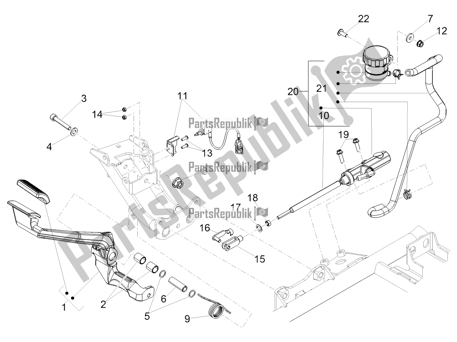 Alle onderdelen voor de Achterste Hoofdcilinder van de Moto-Guzzi Eldorado 1400 ABS Apac 2020