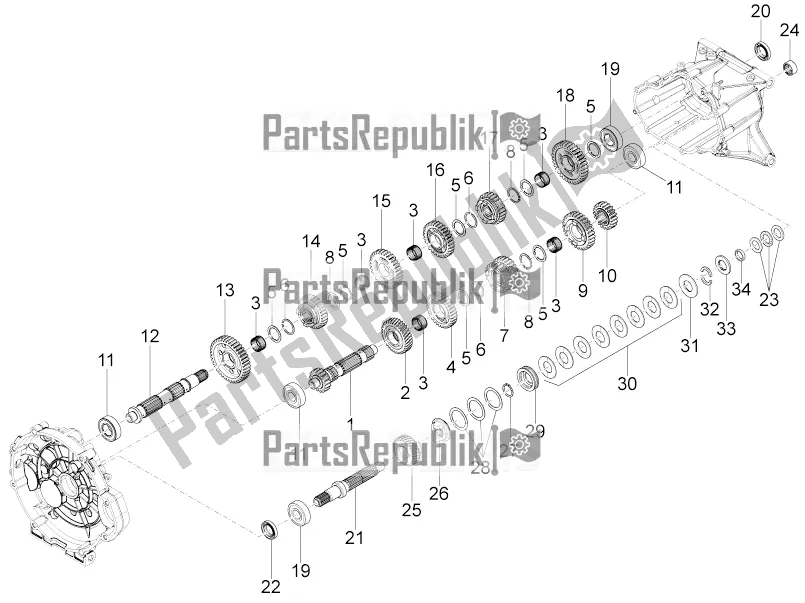 All parts for the Gear Box - Gear Assembly of the Moto-Guzzi Eldorado 1400 ABS USA 2017