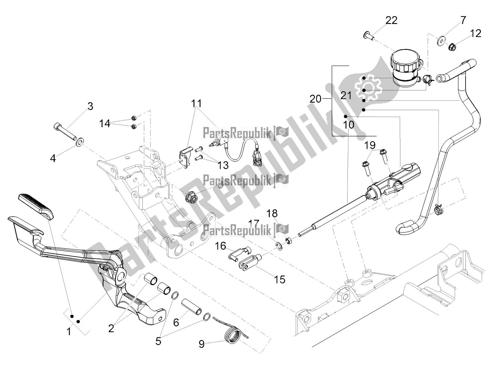 Toutes les pièces pour le Maître-cylindre Arrière du Moto-Guzzi Eldorado 1400 ABS USA 2017