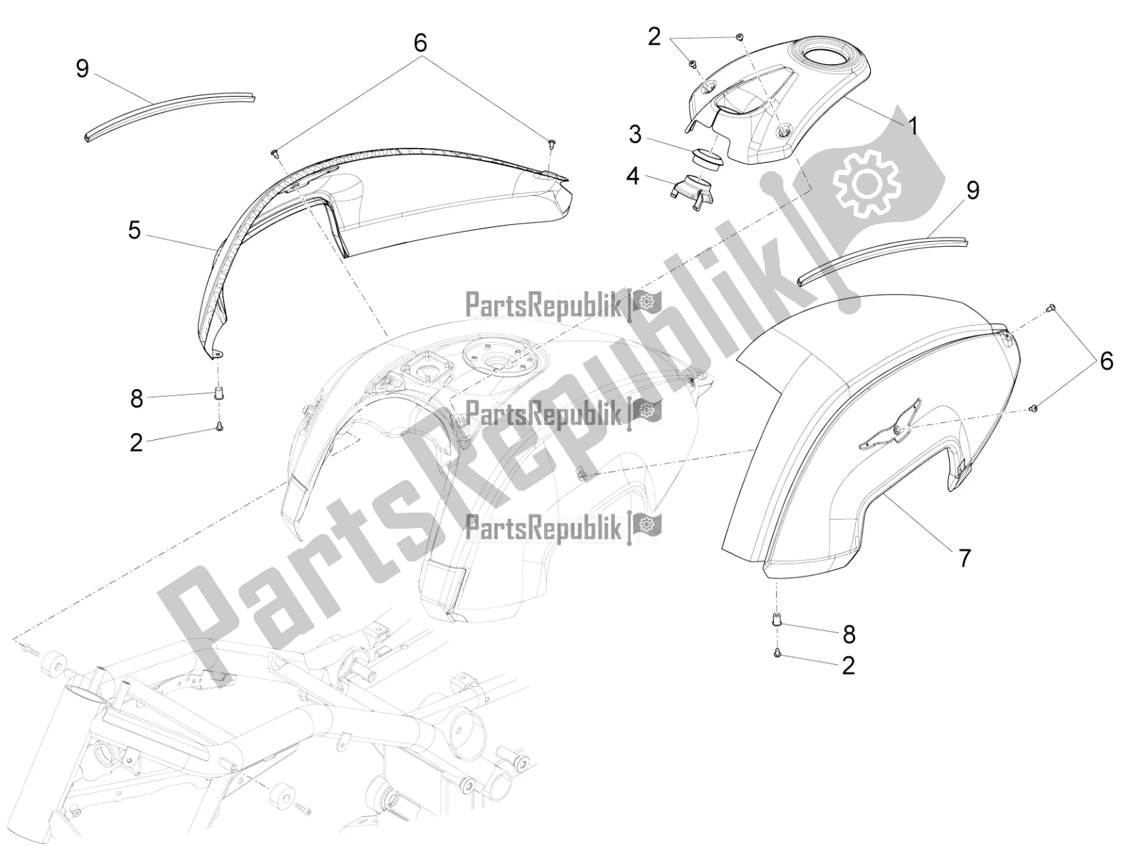 All parts for the Tank Cover of the Moto-Guzzi Eldorado 1400 ABS USA 2018