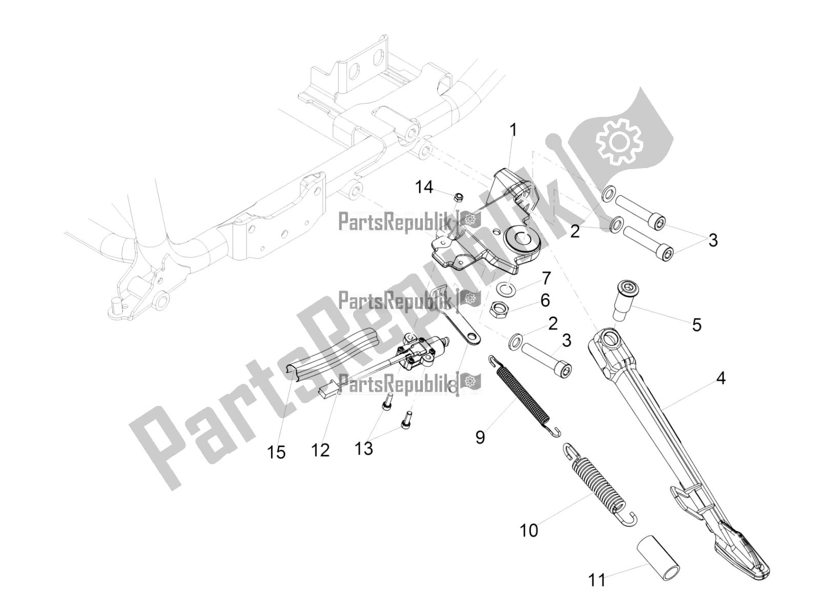 Alle onderdelen voor de Centrale Standaard van de Moto-Guzzi Eldorado 1400 ABS USA 2019