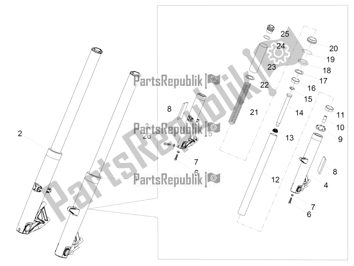 Toutes les pièces pour le Fourche Avant Kaifa du Moto-Guzzi Eldorado 1400 ABS USA 2019