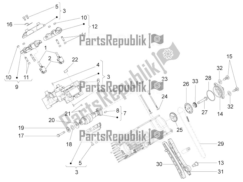 Tutte le parti per il Sistema Di Fasatura Dei Cilindri Rh I del Moto-Guzzi Eldorado 1400 ABS USA 2019