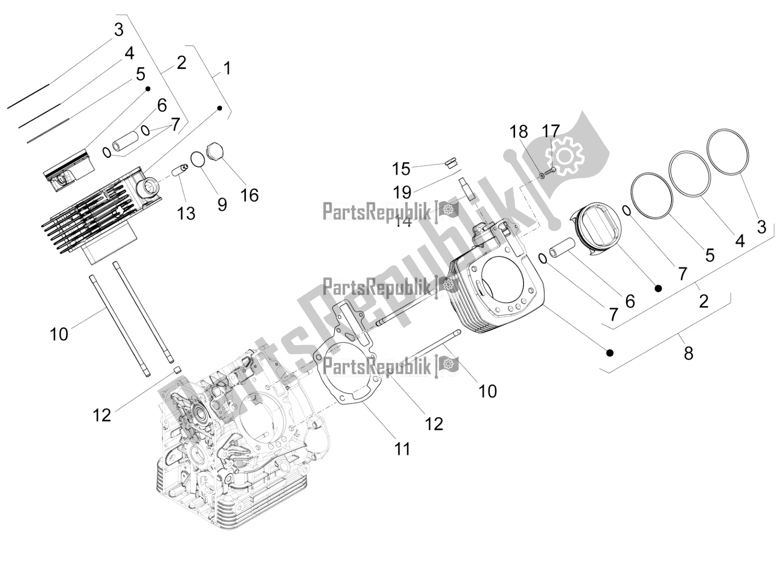 Toutes les pièces pour le Cylindre - Piston du Moto-Guzzi Eldorado 1400 ABS USA 2020